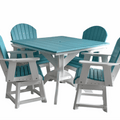 5 pc Table Set - 42" Square Table with 4x Swivel Adirondack Chairs - In Dining, Counter & Bar Height