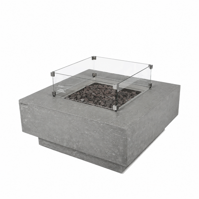 Manhattan Outdoor Fire Pit 36 In. X 36 In. Square Concrete Propane Fire Table with Lava Rocks and Cover