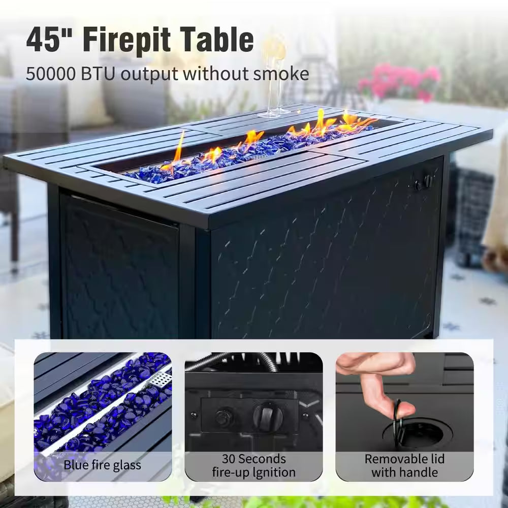 Black Rectangular Fire Pit Table