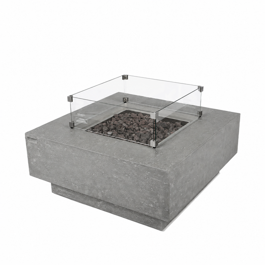 Manhattan Outdoor Fire Pit 36 In. X 36 In. Square Concrete Propane Fire Table with Lava Rocks and Cover