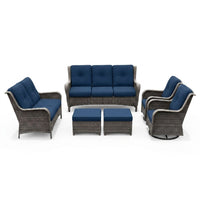 Patio Furniture Set 6-Piece Outdoor Patio Conversation Set with Blue Cushions Lawn Furniture — Studio Shot