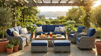 Patio Furniture Set 6-Piece Outdoor Patio Conversation Set with Blue Cushions Lawn Furniture — Lifestyle