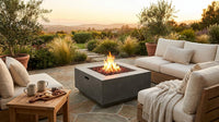 Wellington 33 In. X 24 In. Square Concrete Propane Outdoor Patio Fire Pit in Dark Grey — Lifestyle