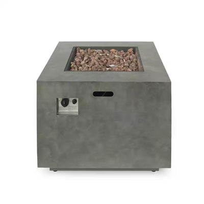 Wellington 33 In. X 24 In. Square Concrete Propane Outdoor Patio Fire Pit in Dark Grey