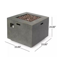 Wellington 33 In. X 24 In. Square Concrete Propane Outdoor Patio Fire Pit in Dark Grey