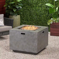 Wellington 33 In. X 24 In. Square Concrete Propane Outdoor Patio Fire Pit in Dark Grey