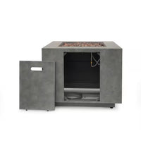 Wellington 33 In. X 24 In. Square Concrete Propane Outdoor Patio Fire Pit in Dark Grey