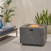 Wellington 33 In. X 24 In. Square Concrete Propane Outdoor Patio Fire Pit in Dark Grey